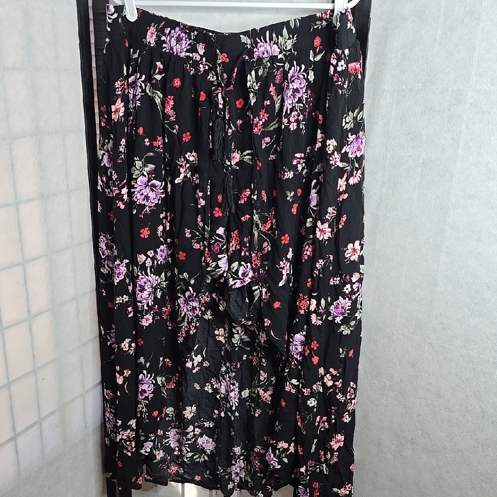 Floral Black Skirt With Front Open with Shorts